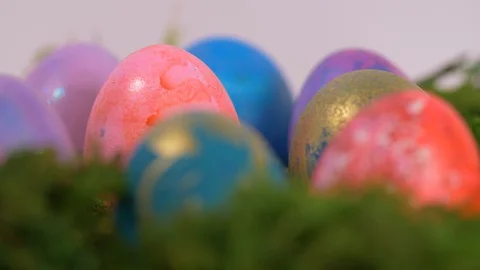 Colourful Close up of Easter Eggs Rotating, Easter Video stock 129057324