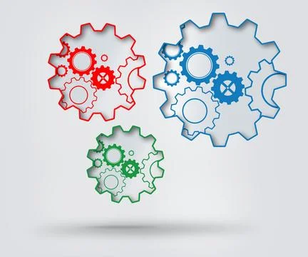 Colourful cogs on grey background Stock Illustration