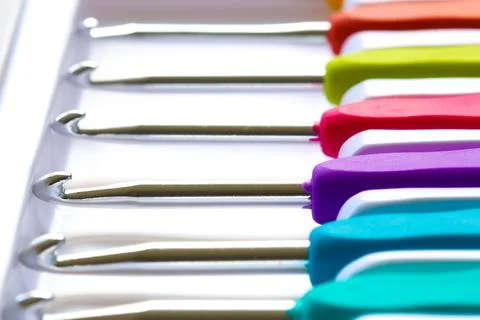 Colourful crochet hooks set Stock Photos