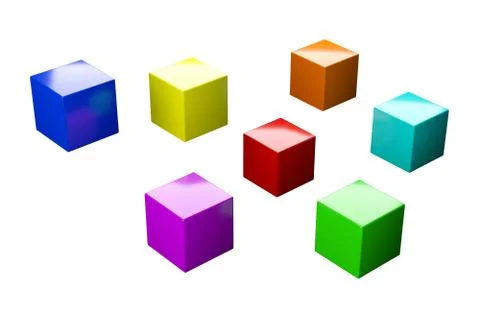 Colourful cubes floating isolated on white background, playing or creativity  Stock Illustration