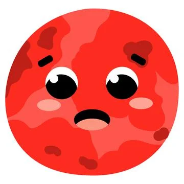 Colourful cute mars planet character with kawaii face in cartoon style isolat Stock Illustration