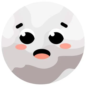 Colourful cute pluto planet character with kawaii face in cartoon style isola Stock Illustration
