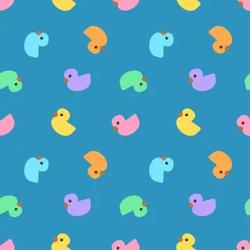 Colourful ducks pattern on blue background Stock Illustration