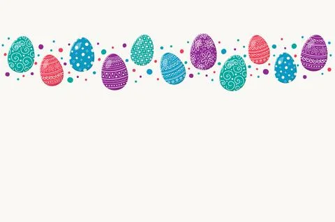 Colourful Easter background with decorative eggs. Poster with copyspace. Vect Stock Illustration