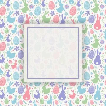 Colourful Easter background with decorative eggs, bunnies and flowers. Layout Stock Illustration
