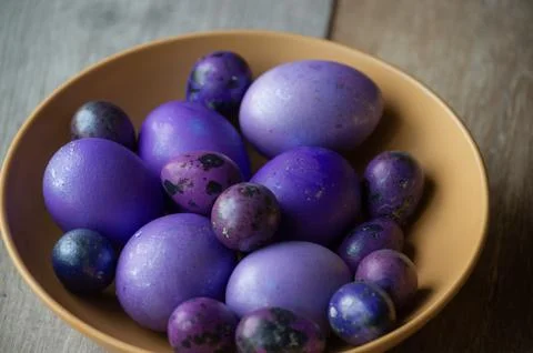 Colourful easter eggs. Colored eggs purple Stock Photos