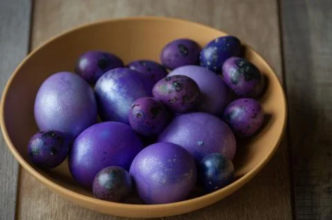 Colourful easter eggs. Colored eggs purple Stock Photos