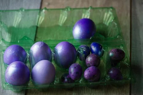 Colourful easter eggs. Colored eggs purple. Holidays, spring Stock Photos