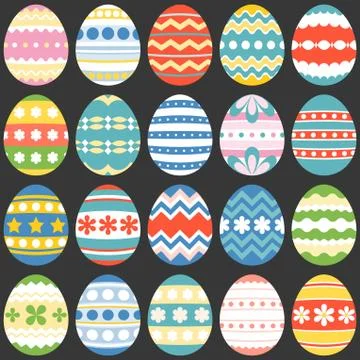 Colourful easter eggs, flat design set 3 Illustrazione stock