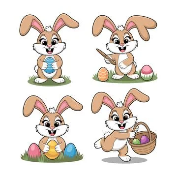 Colourful Easter Rabbit Illustrations with Egg Stock Illustration