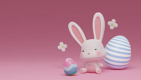 Colourful eggs and easter rabbit Stock Illustration