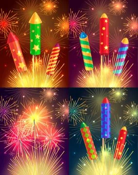 Colourful Exploding Rockets on Bright Background イラスト素材