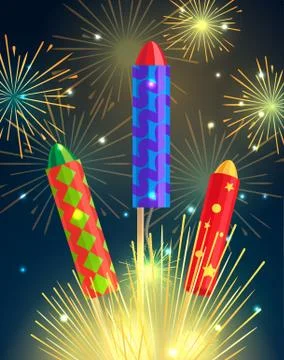 Colourful Exploding Rockets on Bright Background イラスト素材