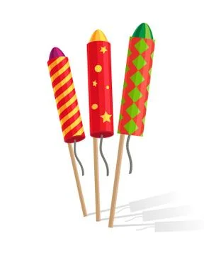 Colourful Exploding Rockets Isolated on White Background Stock Illustration