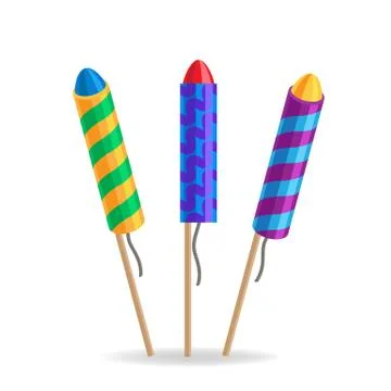 Colourful Exploding Rockets Isolated on White Background Illustrazione stock