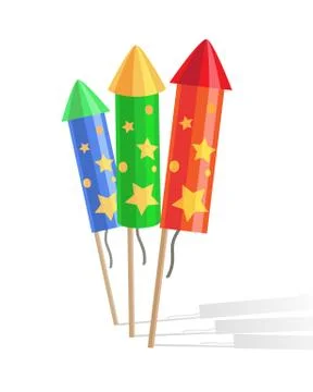 Colourful Exploding Rockets Isolated on White Background Stock Illustration