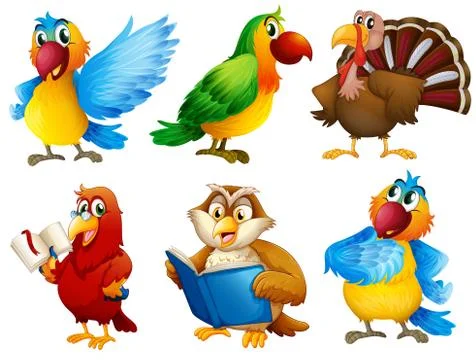 Colourful feathered creatures Stock Illustration