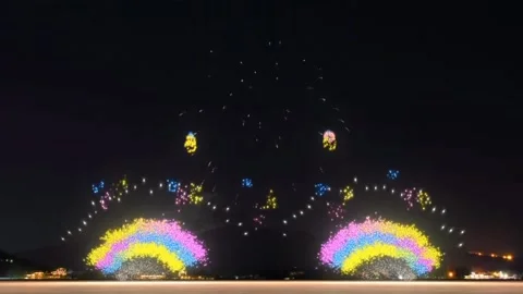 Colourful firework in dark sky. Video stock 218099672