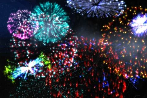 Colourful fireworks exploding on black background Stock Illustration