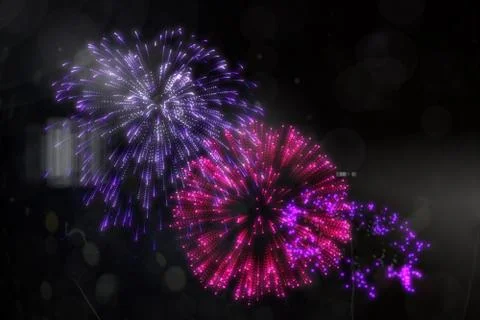 Colourful fireworks exploding on black background Stockillustratie