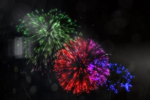 Colourful fireworks exploding on black background Illustrazione stock
