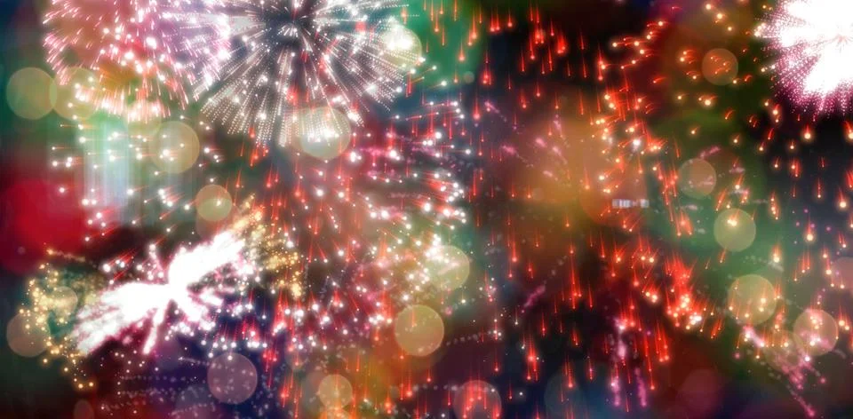 Colourful fireworks exploding on black background Stock Illustration