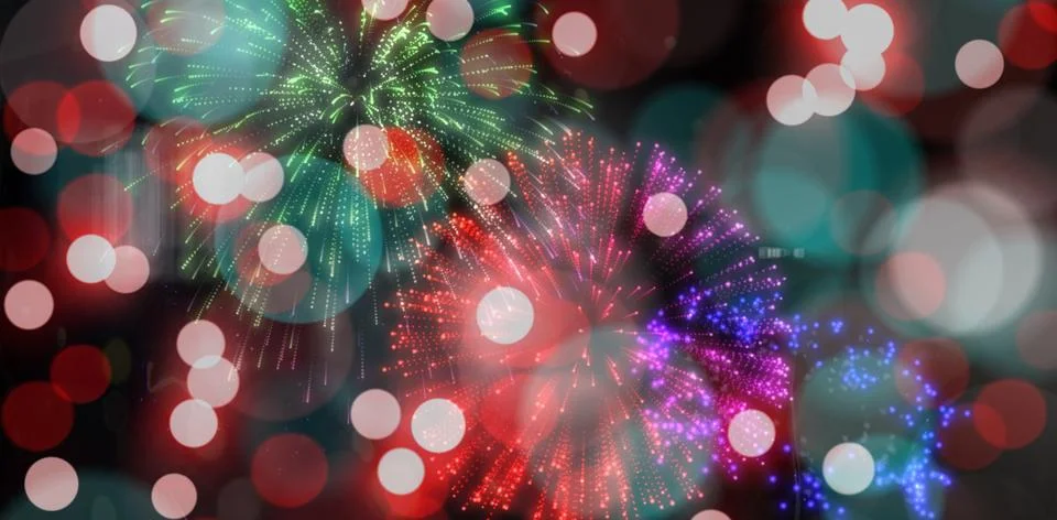 Colourful fireworks exploding on black background Illustrazione stock