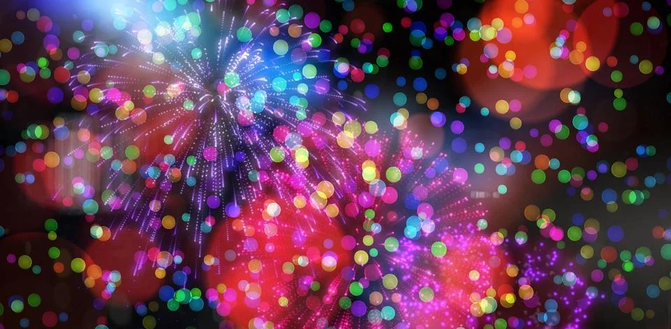 Colourful fireworks exploding on black background 스톡 일러스트