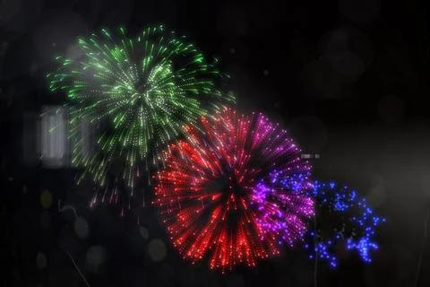 Colourful fireworks exploding on black background Stock Illustration