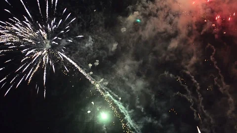 Colourful fireworks at night Stock Footage 92368397