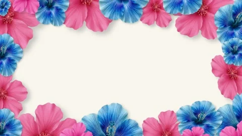 Colourful floral frame loop animation with pink blue flowers border background. Stock Footage 332410741