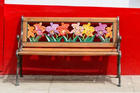 Colourful flower bench Stock Photos