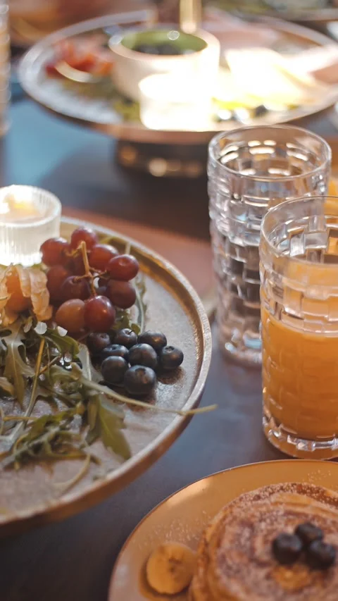 Colourful Food Spread with Multiple Dishes at Brunch Stock Footage 334604268