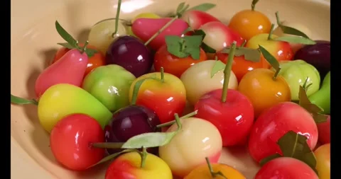 Colourful fruit and vegetable shaped beautiful Thai sweet mung bean coconut.. Stock Footage 274060552
