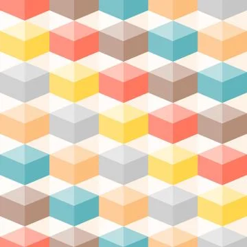 Colourful geometric 3d box seamless pattern background, retro style イラスト素材