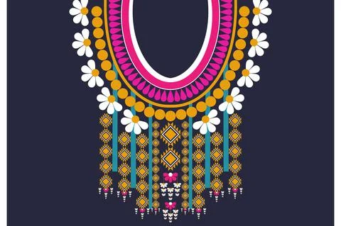 Colourful Geometric Ethnic oriental pattern necklace embroidery design vector. Illustrazione stock