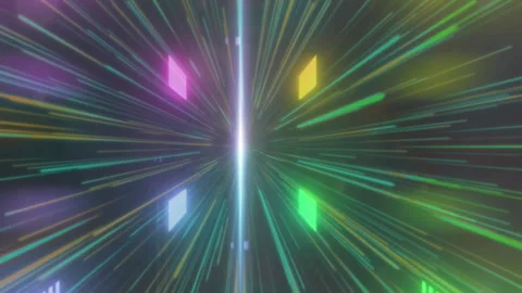Colourful glowing rectangles moving over green and yellow starburst Stock Footage 312662432
