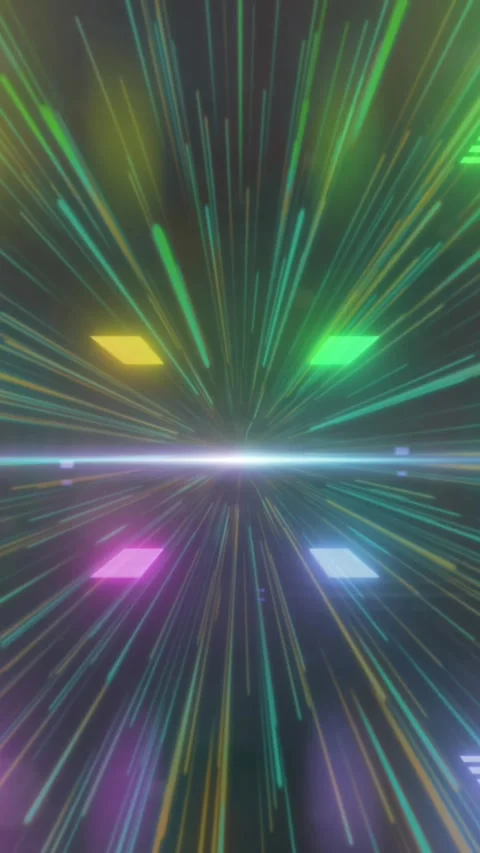 Colourful glowing rectangles moving over green and yellow starburst Stock Footage 323682081