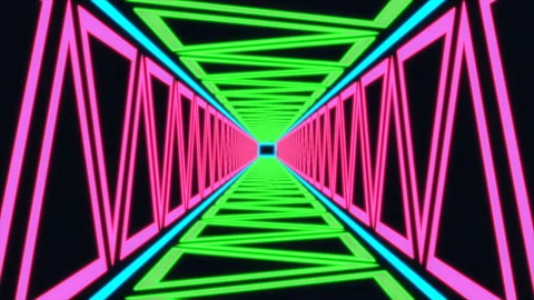 Colourful Glowing Tunnel In Authentic 80s Style (Infinite Loop) Stock Footage