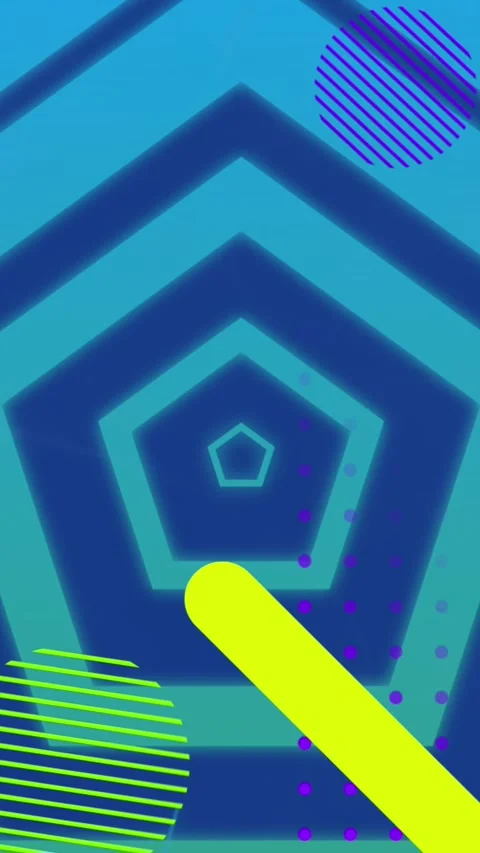 Colourful graphic elements over cooncentric blue hexagon outlines on blue Stock Footage 319262926