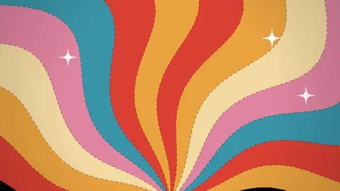 Colourful groovy retro abstract background with psychedelic wavy rays and Stock Footage 346511793