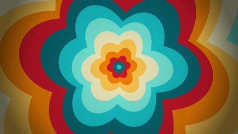 Colourful groovy. Retro colorful psychedelic floral tunnel background Stock Footage 338041865