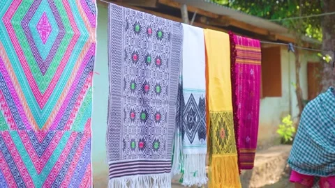 Colourful Handwoven Textiles Displayed in Assam Stock Footage 344891373