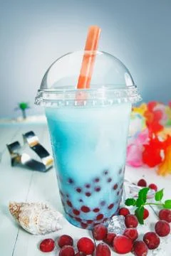 Colourful healthy boba or bubble tea Stock Photos