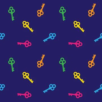 Colourful keys pattern on dark blue background Stock Illustration