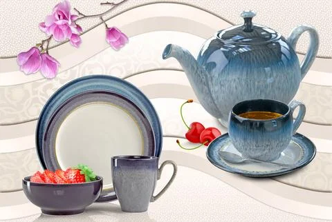 Colourful kitchen wall tile design for kitchen interior, 3D Rendering Stock Illustration