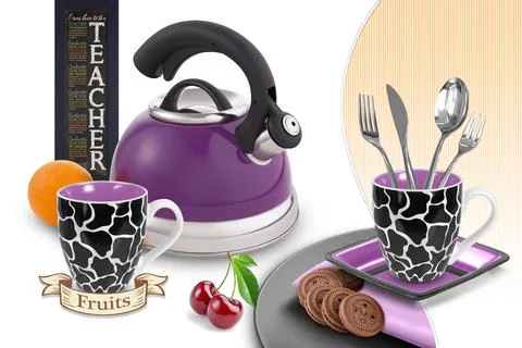 Colourful kitchen wall tile design for kitchen interior, 3D Rendering Stock Illustration