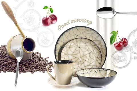 Colourful kitchen wall tile design for kitchen interior, 3D Rendering Stock Illustration