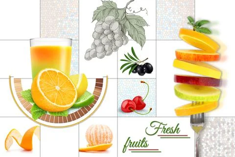 Colourful kitchen wall tile design for kitchen interior, 3D Rendering Stock Illustration