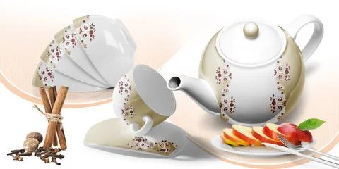 Colourful kitchen wall tile design for kitchen interior, 3D Rendering Stock Illustration